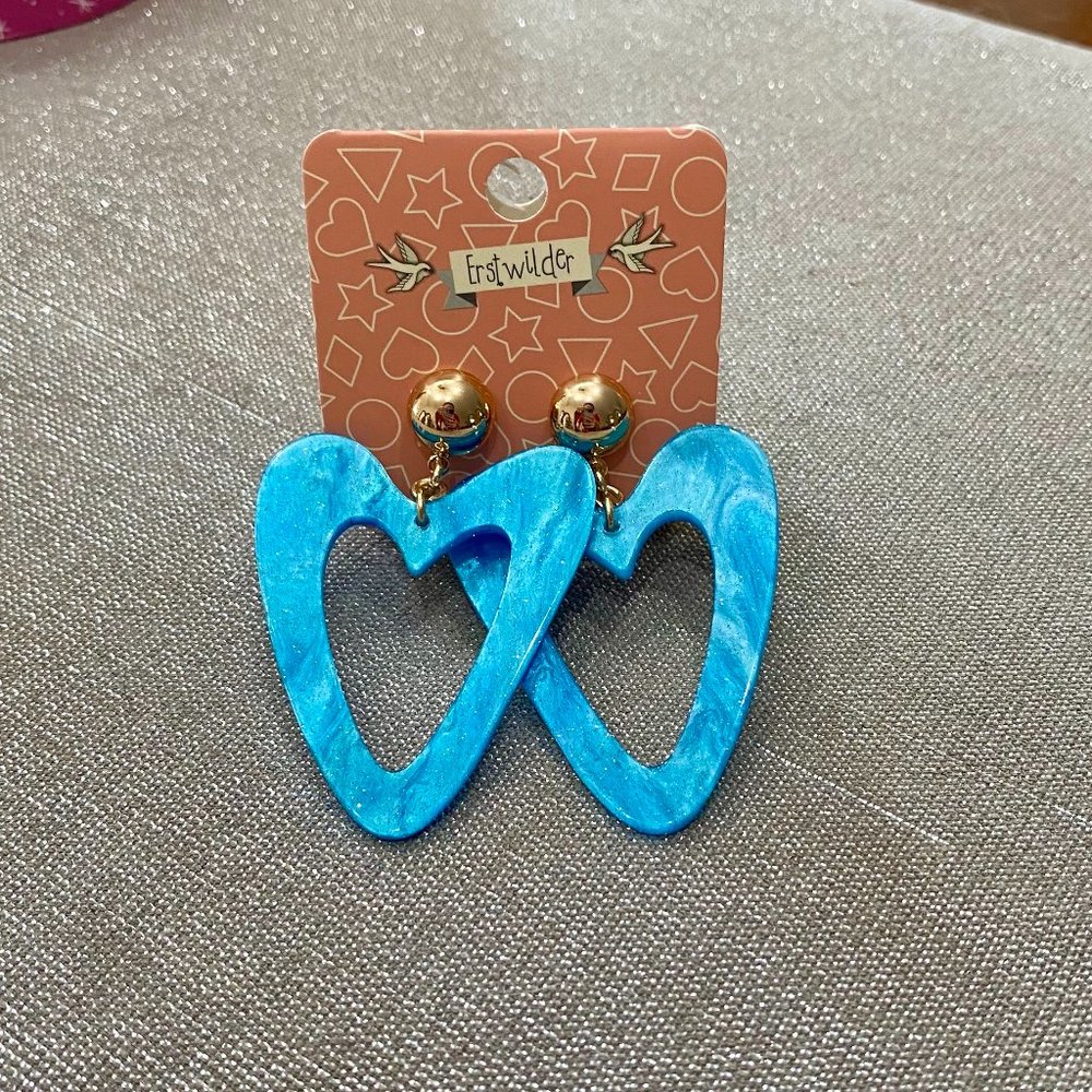 Erstwilder Aqua Blue Statement Glitter Ripple Heart Drop Essential Earrings